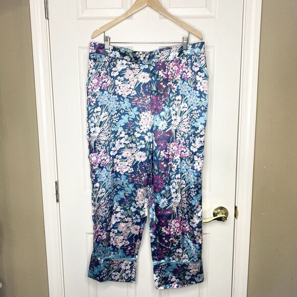 Adore Me Womens Satin Pajama Pants Size Large Pull-On Pockets Floral Colorful - Picture 1 of 12